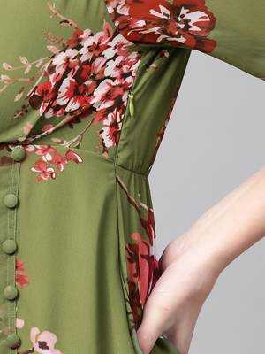Olive Floral V-Neck Floral Maxi Dress 6