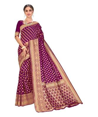 Purple woven banarasi saree with blouse 1