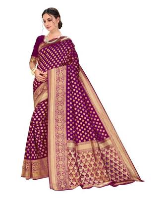 Purple woven banarasi saree with blouse 2