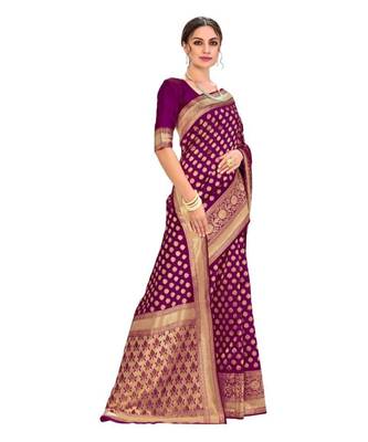Purple woven banarasi saree with blouse 4