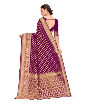 Purple woven banarasi saree with blouse 5
