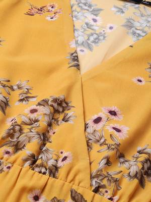 Mustard Floral Wrap Asymmetric Dress 5