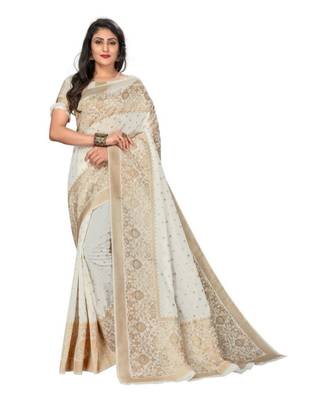 White woven banarasi saree with blouse 1