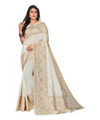 White woven banarasi saree with blouse 2