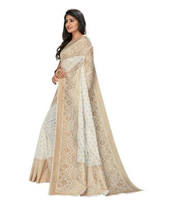 White woven banarasi saree with blouse 3