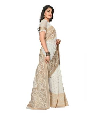 White woven banarasi saree with blouse 4