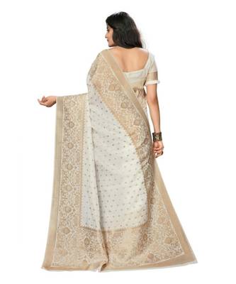 White woven banarasi saree with blouse 5