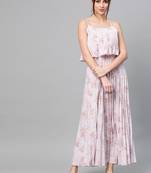 Lavender Floral Strappy Pleated Maxi Dress