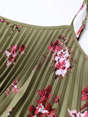Olive Floral Strappy Pleated Maxi Dress 6