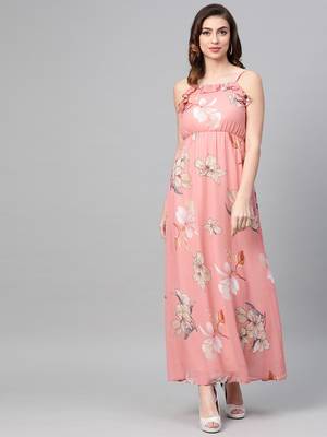 Rose Pink Floral Strappy Maxi Dress 1