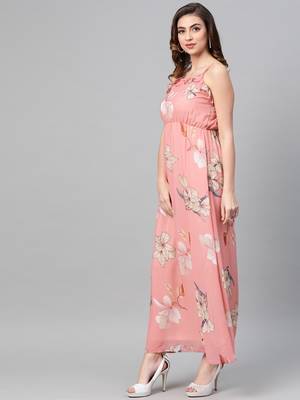 Rose Pink Floral Strappy Maxi Dress 2