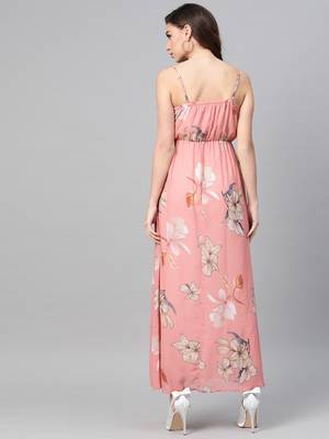 Rose Pink Floral Strappy Maxi Dress 3