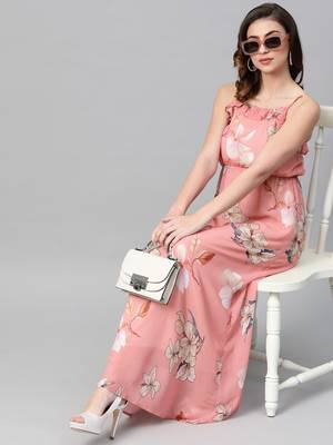 Rose Pink Floral Strappy Maxi Dress 4
