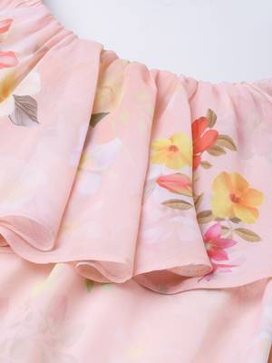 Peach Floral Off Shoulder Midi Dress 5