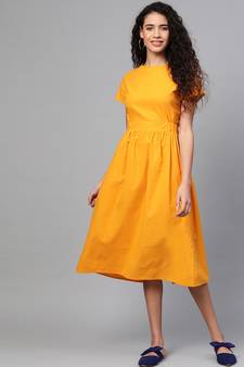 Mustard Back Placket Gathered Dress
