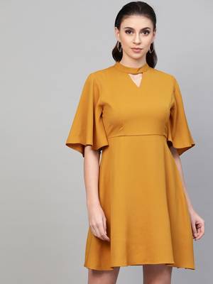 Mustard Choker Neck Skater Dress 1