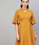 Mustard Choker Neck Skater Dress