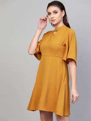 Mustard Choker Neck Skater Dress 2