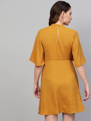 Mustard Choker Neck Skater Dress 3