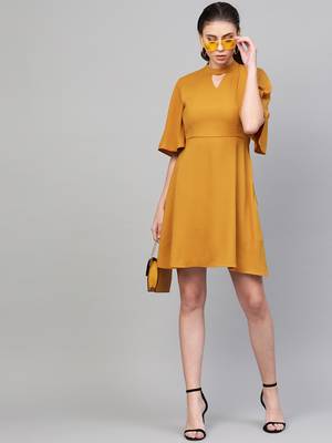 Mustard Choker Neck Skater Dress 4