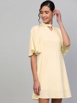 Lemon Choker Neck Skater Dress 1