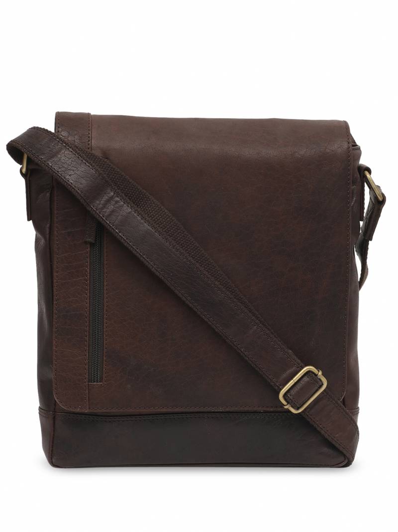 Brown Men Leather Messenger Bag cum cross body sling bag