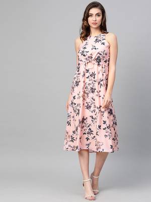 Pink Floral Ring Loop Midi Dress 1