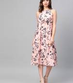 Pink Floral Ring Loop Midi Dress