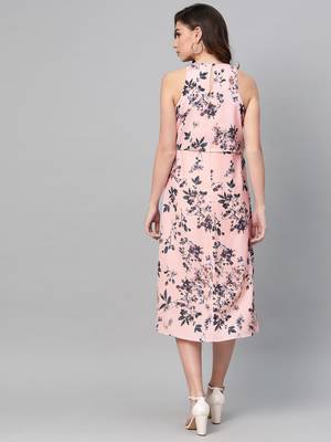 Pink Floral Ring Loop Midi Dress 3