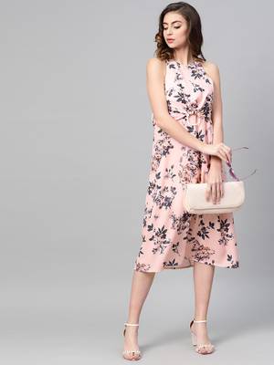 Pink Floral Ring Loop Midi Dress 4