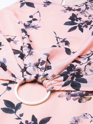 Pink Floral Ring Loop Midi Dress 5