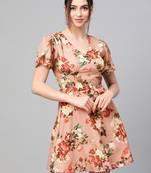 Peach Floral Flared Skater Dress