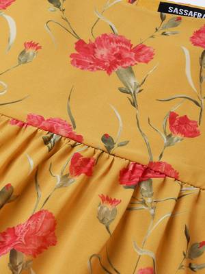 Mustard Floral Tiered Trapeze Dress 5
