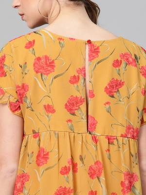 Mustard Floral Tiered Trapeze Dress 6