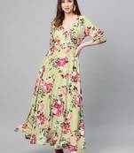 Green Floral Flared Maxi Dress