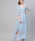 Pale Blue Floral Flared Maxi Dress