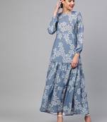 Dark Blue Floral Tiered Maxi