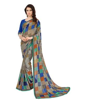 Grey woven crepe saree with blouse 1