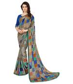 Grey woven crepe saree with blouse