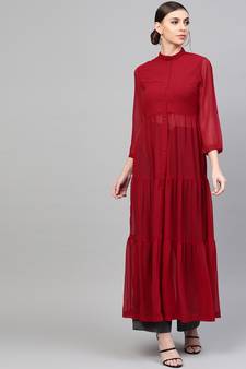 Red Front Open Sheer Tiered Maxi Top