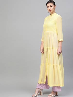 Lemon Front Open Sheer Tiered Maxi Top 2