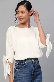 Off-White Sleeve Tie-Up Crop Top