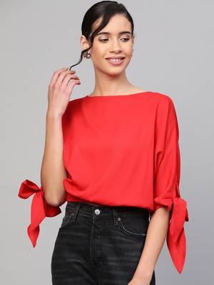 Red Sleeve Tie-Up Crop Top 1