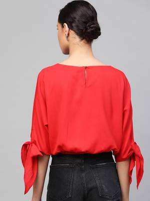 Red Sleeve Tie-Up Crop Top 3