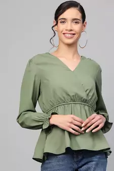Olive Wrap Peplum Top