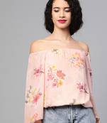 Peach Floral Off Shoulder Crop Top