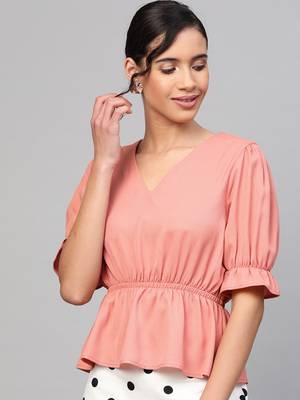 Pink V-Neck Peplum Top 1