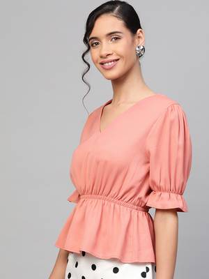 Pink V-Neck Peplum Top 2