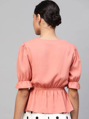 Pink V-Neck Peplum Top 3