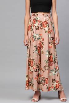 Peach Floral Flared Palazzos